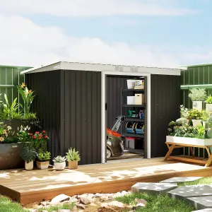 Outsunny 9 x 4FT Outdoor Metal Frame Garden Storage Shed w/ 2 Door, Grey