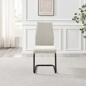 Furniturebox UK Lorenzo 2x Cream Fabric Black Leg Dining Chair