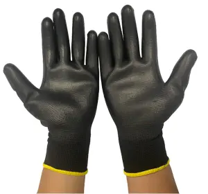 Way4Now - Black Safety Gloves PU Palm Coated - Polyester Liner x 10 Pairs Pack - MEDIUM