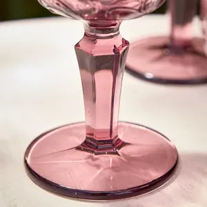 Set of 6 Luxury Embossed Pink Drinking Wine Glass Wine Goblets 270ml