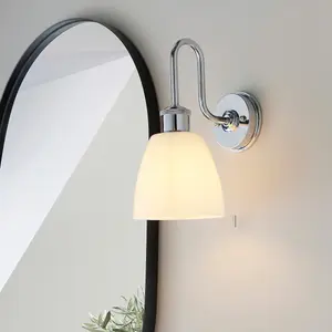 Luminosa Pozzuoli Bathroom Metal Wall Lamp, Chrome Plate, Gloss Opal Glass, IP44