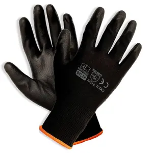 12 Pairs of Work Gloves, Heavy-Duty PU Coated Protective Gloves, Secure & Anti-Slip Grip, Wear Resistant (Black, X Large)