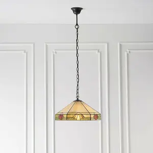 Tiffany Glass Hanging Ceiling Pendant Light Bronze & Amber Art Deco Shade i00146