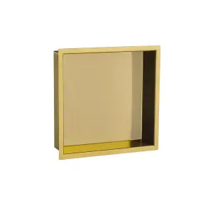 Solid Brass Wet Room Shower Niche Recessed Storage Shelf in Brushed Brass - 300x300mm