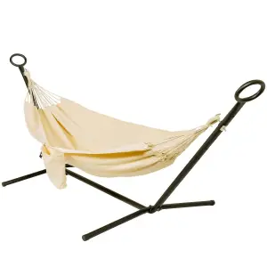 Primrose Ivory Outdoor Garden Double Hammock with Steel Stand and Carry Bag Included