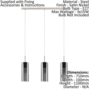 Pendant Ceiling Light Satin Nickel Shade Black Transparent Glass Vaporized E27 3x15W