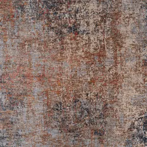 Blue Terracotta Distressed Abstract Soft Fringed Runner Rug 60x240cm