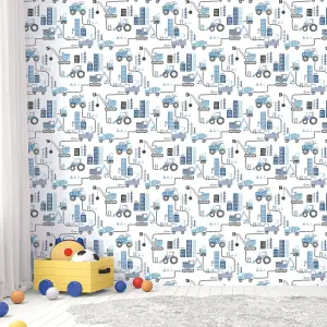 Galerie Tiny Tots 2 Blues Construction Smooth Wallpaper