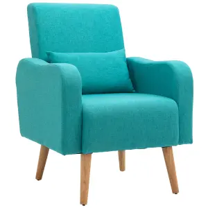 HOMCOM Accent Chair Linen-Touch Armchair Upholstered Leisure Lounge Sofa Club with Pillow & Wood Legs - Teal