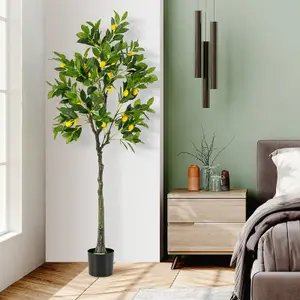 COSTWAY 160cm Artificial Lemon Tree Tall Fake Lemon Plant with Lemon Fruits