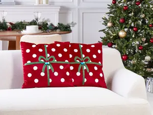 Set of 2 Cushions GUMDROP Velvet 45 x 45 cm Polka Dots Embroidery Red