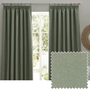 furn. Dawn 100% Blackout Thermal Eucalyptus Pencil Pleat Curtains, 168 x 183cm