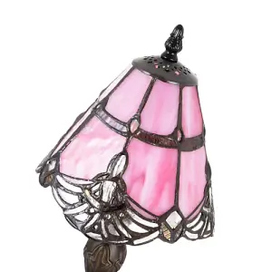 Quirky and Petite Pink Stained Glass Tiffany Lamp with Clear Strip and Beads