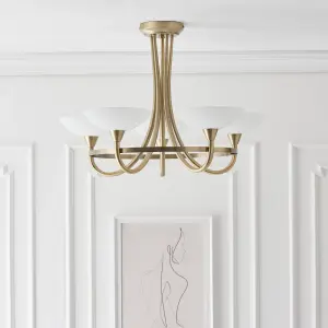 Anson Lighting Rowan Antique Brass and White Glass 3 Light Semi Flush Ceiling Fitting