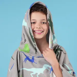 Dino Hooded Poncho Childrens Quick Dry Microfiber Kids Swimming Towel