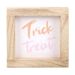 Something Different Trick Or Treat Wooden Framed Plaque Natural/White/Orange (One Size)