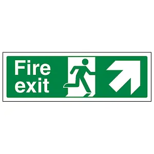 Fire Exit Arrow Up Right Safety Sign - Glow in Dark - 600x200mm (x3)