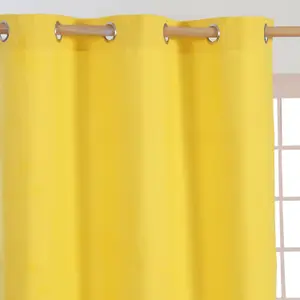 Homescapes Plain Yellow Cotton Eyelet Curtains 137 x 228 cm