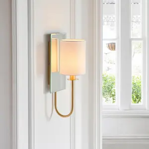 Luminosa Pisa Shade Wall Lamp, Satin Brass Plate, Vintage White Fabric