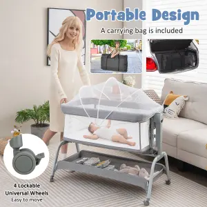 Costway Baby Bedside Crib Newborn Infant Sleeper Bassinet Cot Bed w/ 6 Adjustable Height