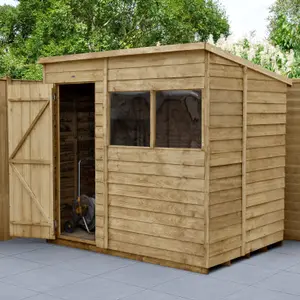 Forest Garden Overlap 7x5 ft Pent Wooden Pressure treated Shed with floor & 2 windows (Base included) - Assembly service included