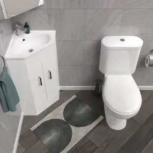 Nes Home White Corner Vanity Unit with Ceramic Basin & Toilet Set