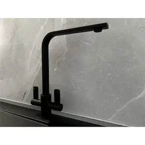 Liquida EB403MB Flat Style Modern Dual Lever Matt Black Kitchen Mixer Tap