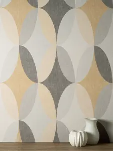 Crown Kirby Oval Geo Mustard Wallpaper M1641