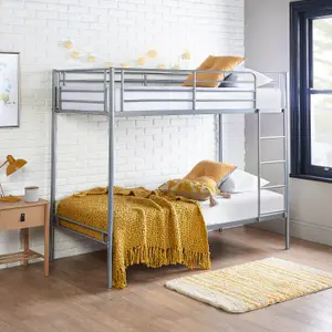 Metal Double Bunk Bed Single Bed Silver