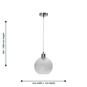 First Choice Lighting Set of 2 Betchley Clear Ribbed Glass Globe with Chrome Pendant Fittings