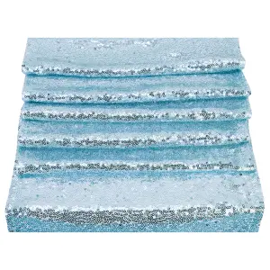 Neel Blue 11x108 Inch Shimmer Sequin Table Runner Glitter Fabric, Baby Blue