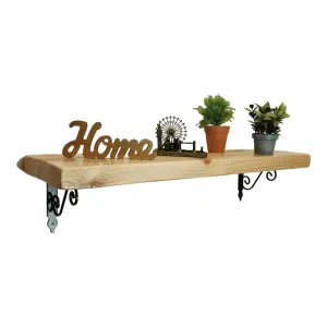 Solid Wood Handmade Rustical Shelf Primed 145mm 6 inch with Black Metal Bracket WOZ Length of 230cm