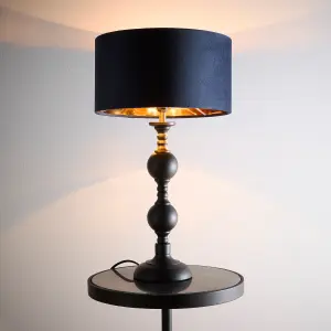 Churchgate Black Metal Base Table Lamp with Navy Velvet Shade