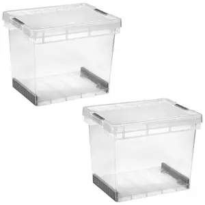 2 x 60 Litre Clear Plastic Stackable Ultra Resistant Modular Plastic Storage Container Boxes With Secure Clip Lock Lids