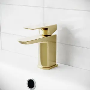 Nes Home Right Hand Brushed Brass Handles Basin Vanity Unit With Tap & WC Unit