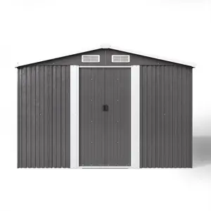 10 ft. W x 12 ft. D Metal Apex Garden Shed with Foundation Grey