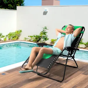 KEPLIN Set of 2 Green Heavy Duty Textoline Zero Gravity Chairs for Garden Light Reclining Patio Sun Loungers