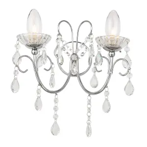 Luminosa Tabitha 2 Light Bathroom Wall Light Chrome with Crystal IP44, G9