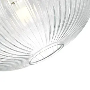 Modern Designer Clear Transparent Line Ribbed Glass Oval Pendant Lamp Shade