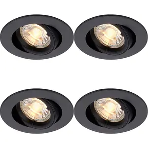 4 PACK Directional Tilting Ceiling Downlight - 50W GU10 Reflector - Matt Black