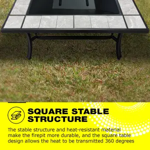 Centurion Supports SHANGO Multi-Functional Black with Ceramic Tiles Outdoor Square Heater, Fire Pit, Brazier, Table