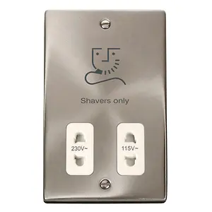 Satin / Brushed Chrome Shaver Socket 115v/230v - White Trim - SE Home