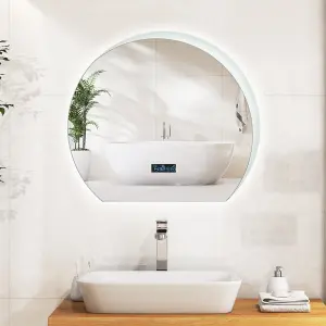 COSTWAY Frameless LED Bathroom Mirror Half Circle Anti-Fog Vanity Mirror w/ Touch Switch