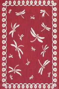 Red Outdoor Rug, Animal Bordered Stain-Resistant Rug For Patio Decks Garden Balcony, Modern Outdoor Area Rug-240cm X 340cm