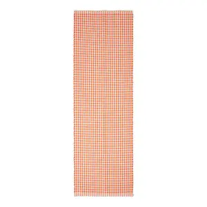 Homescapes Cotton Gingham Check Rug Hand Woven Orange White, 66 x 200 cm