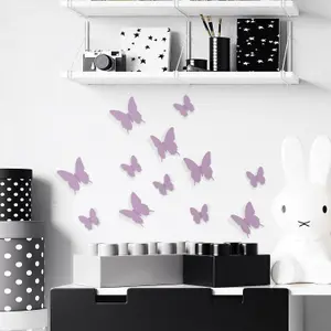 Walplus 3D Butterflies Wall Sticker Art Decoration Decals DIY Home Lavender Purple PVC