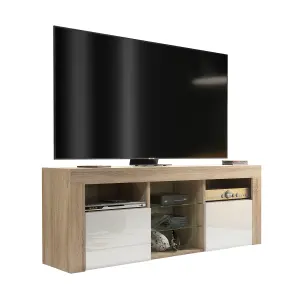 TV Unit 145cm Modern Oak with High Gloss White Doors - Creative Furniture