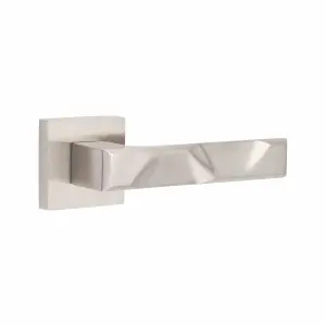 5 Pair Modern Nova Design Satin Nickel Premium Door Handles Square Rose 3" Ball Bearing Hinges and Tubular Latch - Golden Grace