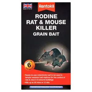 Rentokil Rodine Rat & Mouse Killer Grain Bait 6 Sachets Ready To Use Poison