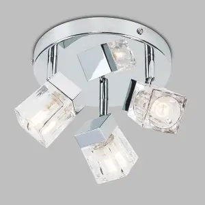 ValueLights Ritz Modern Chrome Ice Cube 3 Way IP44 Rated Bathroom Ceiling Light Spotlight